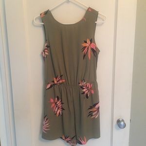 Cute Romper-Army green w/ pink flowers